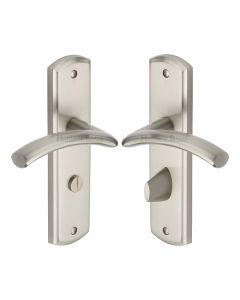 Heritage Brass Satin Nickel Centaur Door Handle on Plate - Bathroom Set