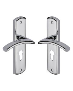 Heritage Brass Polished Chrome Centaur Door Handle on Plate - Euro Profile