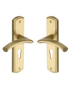 Heritage Brass Satin Brass Centaur Door Handle on Plate - Euro Profile