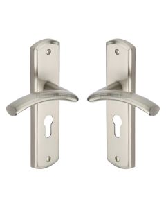 Heritage Brass Satin Nickel Centaur Door Handle on Plate - Euro Profile