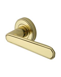 Polished Brass Century Door Handle on Round Rose