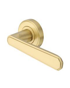 Satin Brass Century Door Handle on Round Rose