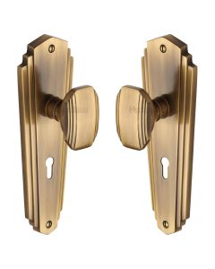 Heritage Brass Antique Brass Charlston Door Knob on Plate - Lever Lock
