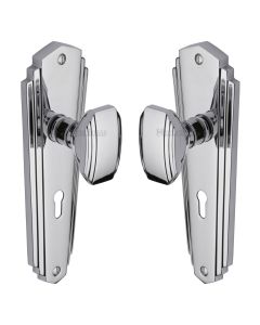 Heritage Brass Polished Chrome Charlston Door Knob on Plate - Lever Lock