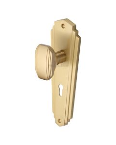Heritage Brass Satin Brass Charlston Door Knob on Plate - Lever Lock