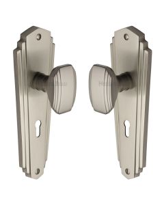 Heritage Brass Satin Nickel Charlston Door Knob on Plate - Lever Lock