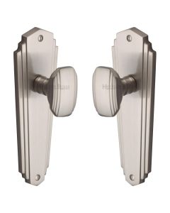 Heritage Brass Satin Nickel Charlston Door Knob on Plate - Lever Latch