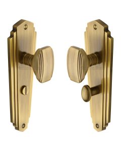 Heritage Brass Antique Brass Charlston Door Knob on Plate - Bathroom Set