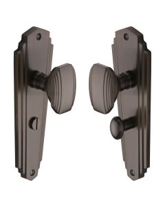 Heritage Brass Matt Bronze Charlston Door Knob on Plate - Bathroom Set