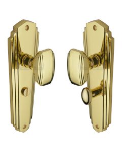 Heritage Brass Polished Brass Charlston Door Knob on Plate - Bathroom Set