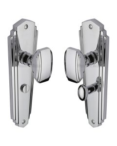 Heritage Brass Polished Chrome Charlston Door Knob on Plate - Bathroom Set