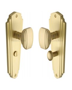 Heritage Brass Satin Brass Charlston Door Knob on Plate - Bathroom Set