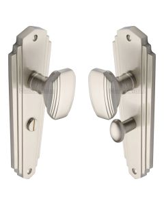 Heritage Brass Satin Nickel Charlston Door Knob on Plate - Bathroom Set
