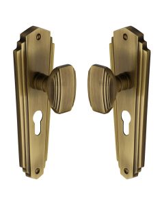 Heritage Brass Antique Brass Charlston Door Knob on Plate - Euro Profile