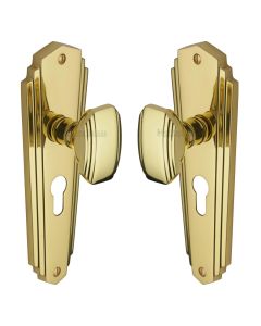 Heritage Brass Polished Brass Charlston Door Knob on Plate - Euro Profile