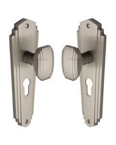 Heritage Brass Satin Nickel Charlston Door Knob on Plate - Euro Profile