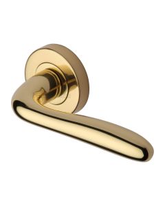 Polished Brass Columbus Door Handle on Round Rose
