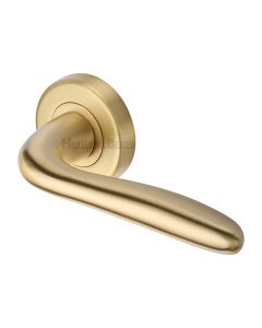 Satin Brass Columbus Door Handle on Round Rose
