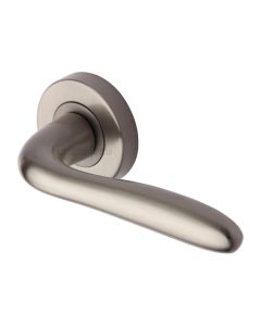 Satin Nickel Columbus Door Handle on Round Rose