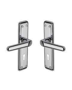 Heritage Brass Polished Chrome Deco Door Handle on Plate - Lever Lock