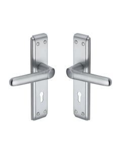 Heritage Brass Satin Chrome Deco Door Handle on Plate - Lever Lock