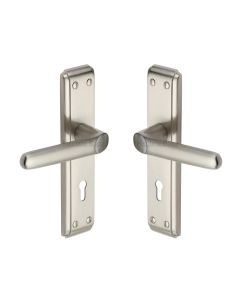 Heritage Brass Satin Nickel Deco Door Handle on Plate - Lever Lock