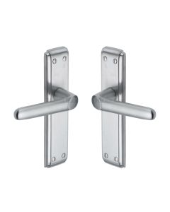 Heritage Brass Satin Chrome Deco Door Handle on Plate - Lever Latch