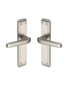 Heritage Brass Satin Nickel Deco Door Handle on Plate - Lever Latch
