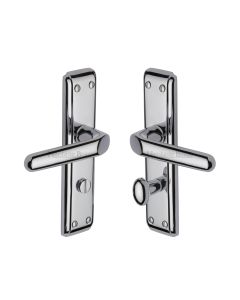 Heritage Brass Polished Chrome Deco Door Handle on Plate - Bathroom Set