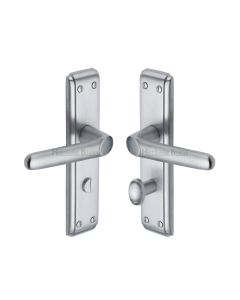 Heritage Brass Satin Chrome Deco Door Handle on Plate - Bathroom Set