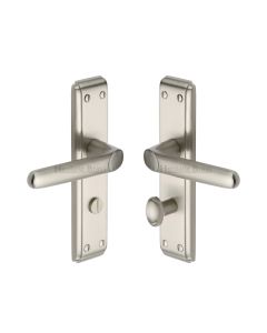Heritage Brass Satin Nickel Deco Door Handle on Plate - Bathroom Set
