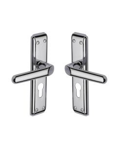 Heritage Brass Polished Chrome Deco Door Handle on Plate - Euro Profile