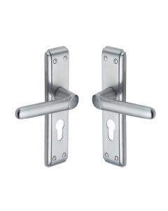 Heritage Brass Satin Chrome Deco Door Handle on Plate - Euro Profile