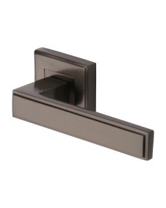 Matt Bronze Linear Sq Door Handle on Square Rose