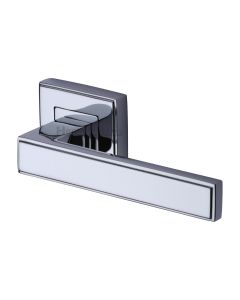 Polished Chrome Linear Sq Door Handle on Square Rose