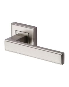 Satin Nickel Linear Sq Door Handle on Square Rose