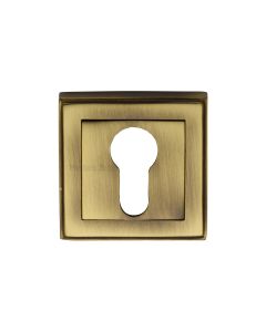 Antique Brass Euro Profile Cylinder Escutcheon Square - DEC7020