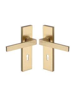 Heritage Brass Satin Brass Delta Door Handle on Plate - Lever Lock