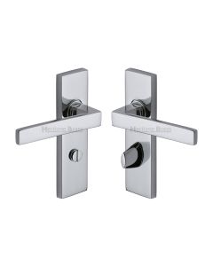 Heritage Brass Polished Chrome Delta Door Handle on Plate - Bathroom Set