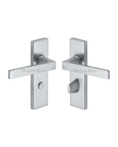 Heritage Brass Satin Chrome Delta Door Handle on Plate - Bathroom Set