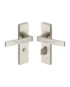 Heritage Brass Satin Nickel Delta Door Handle on Plate - Bathroom Set