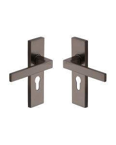 Heritage Brass Matt Bronze Delta Door Handle on Plate - Euro Profile