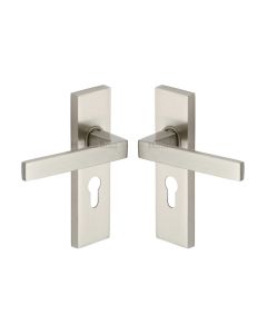 Heritage Brass Satin Nickel Delta Door Handle on Plate - Euro Profile