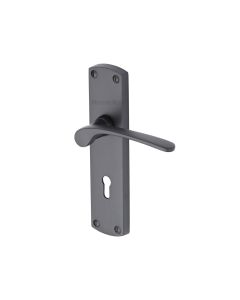 Heritage Brass Matt Black Diplomat Door Handle on Plate - Lever Lock