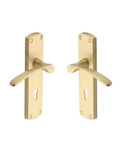Heritage Brass Satin Brass Diplomat Door Handle on Plate - Lever Lock