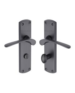 Heritage Brass Matt Black Diplomat Door Handle on Plate - Bathroom Set