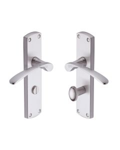 Heritage Brass Satin Nickel Diplomat Door Handle on Plate - Bathroom Set
