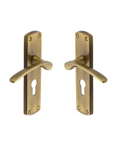 Heritage Brass Antique Brass Diplomat Door Handle on Plate - Euro Profile