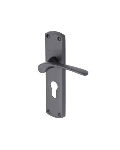 Heritage Brass Matt Black Diplomat Door Handle on Plate - Euro Profile