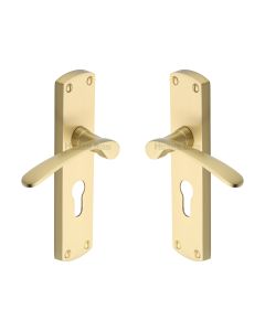Heritage Brass Satin Brass Diplomat Door Handle on Plate - Euro Profile